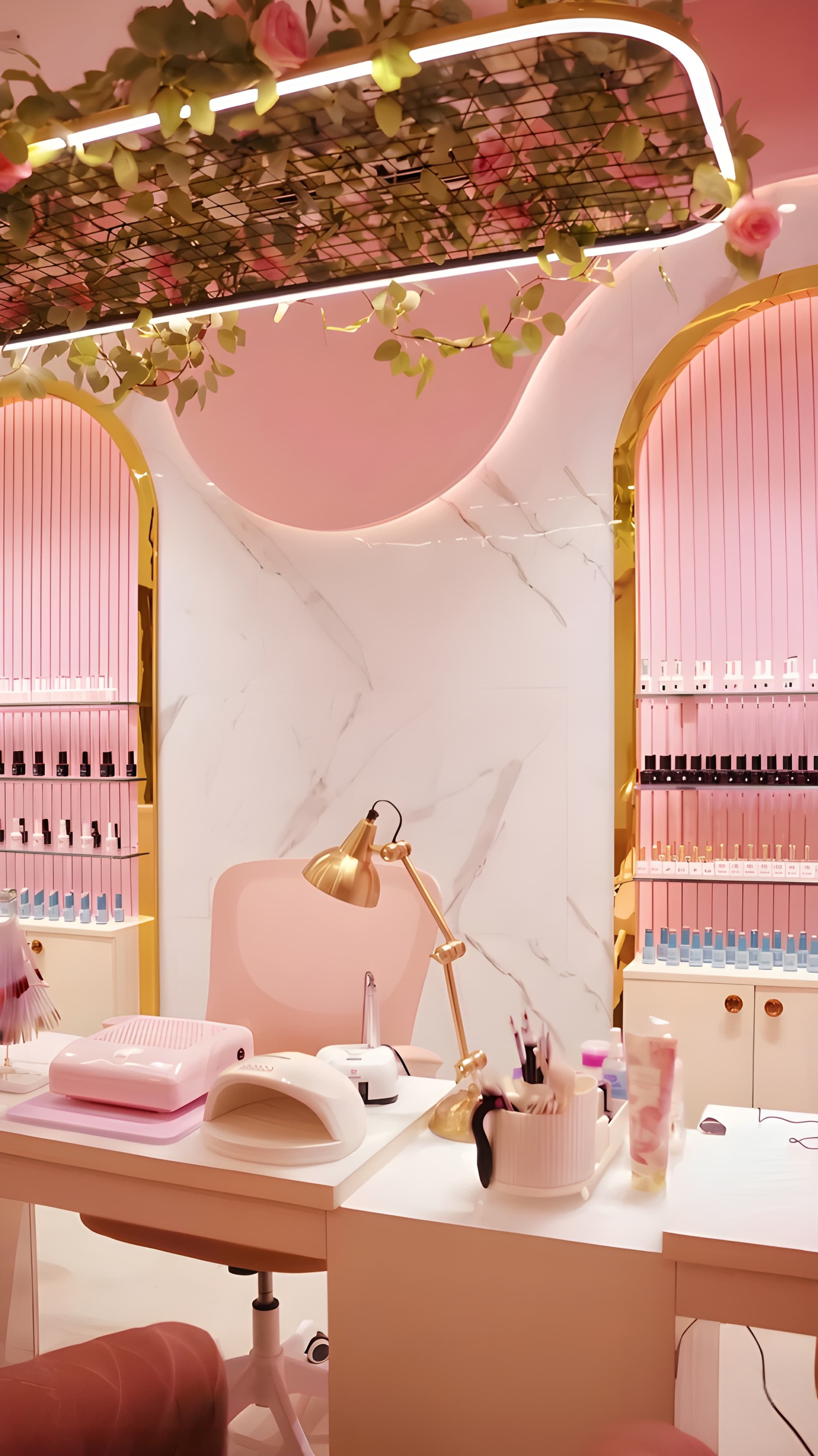 NIXTUDIO Nail Lounge interior — luxury makeup studio in Pala Kerala