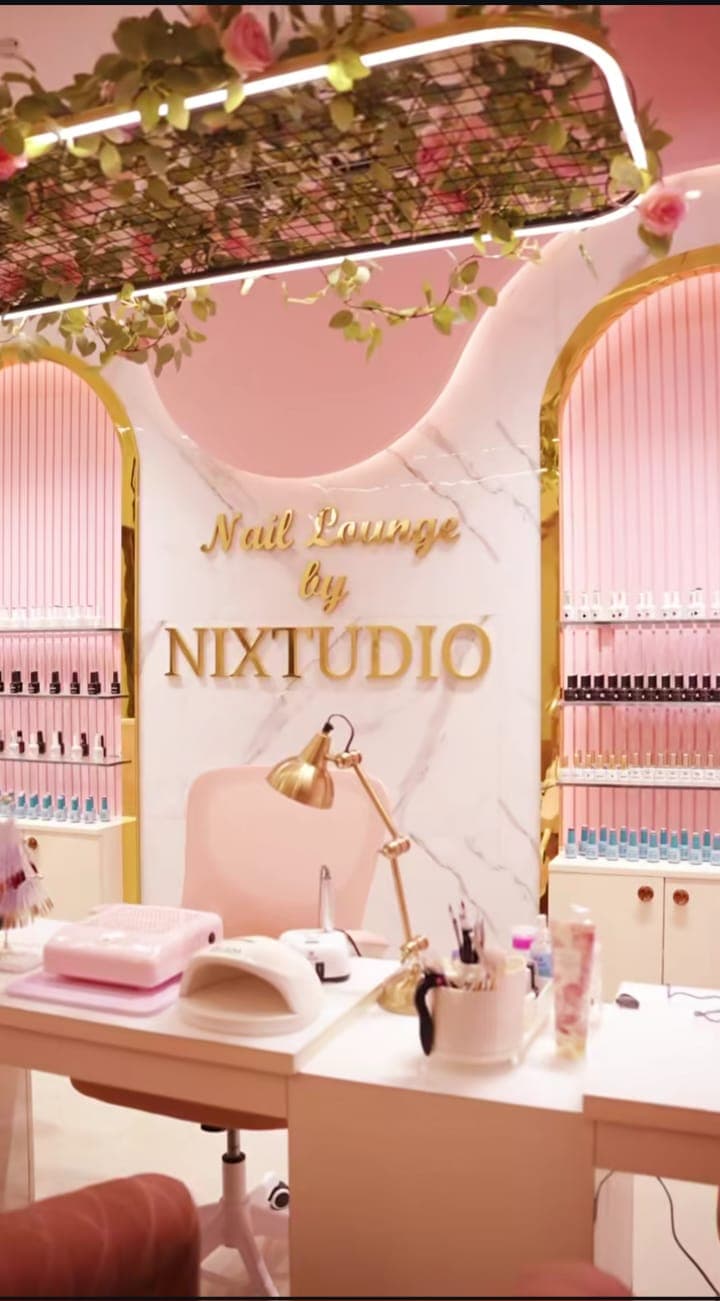 NIXTUDIO Nail Lounge interior — luxury makeup studio in Pala Kerala