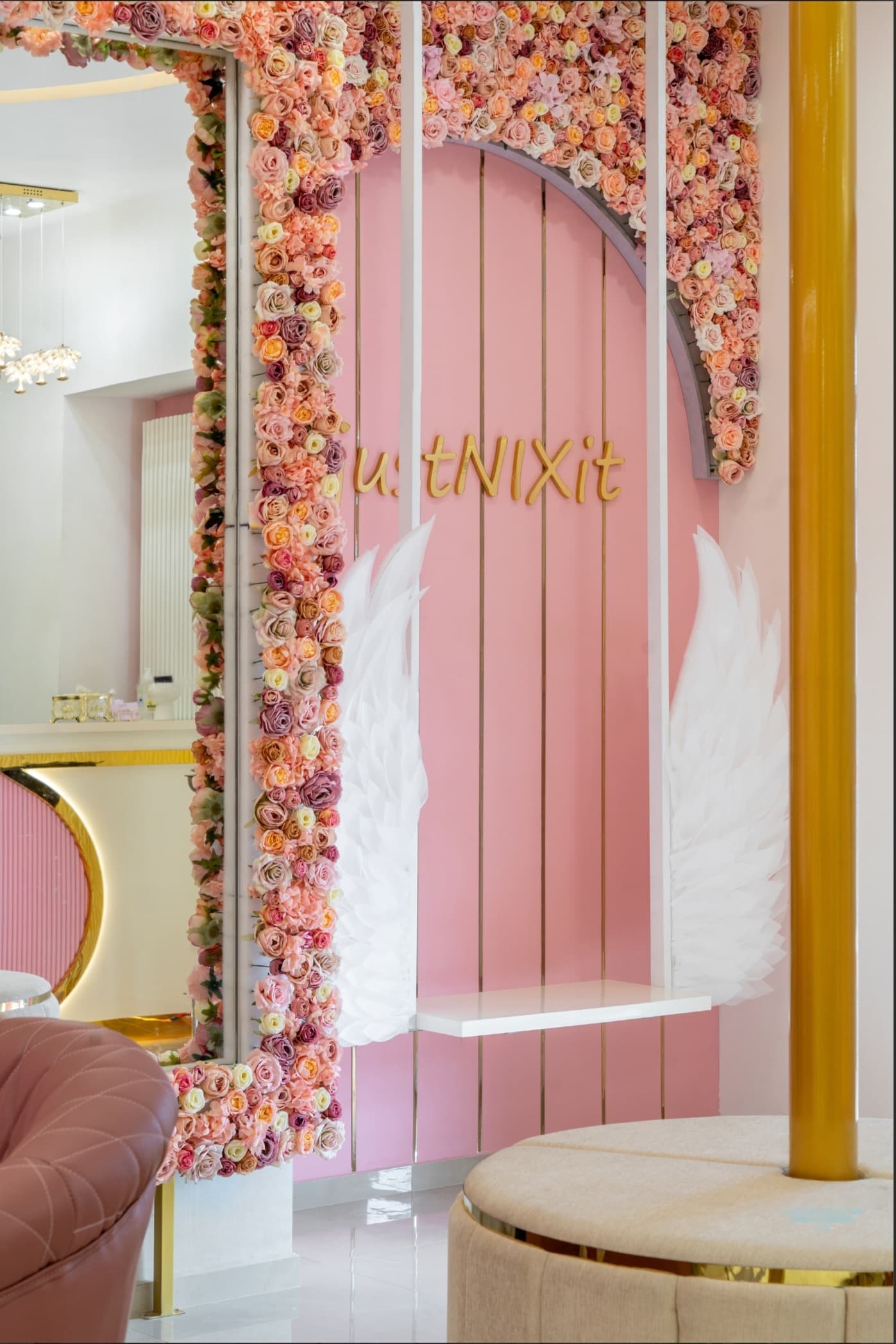 NIXTUDIO Nail Lounge interior — luxury makeup studio in Pala Kerala